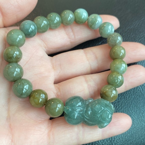 Natural Jade Lucky Pixiu Beaded Bead Adjustable Bracelet - Picture 1 of 8